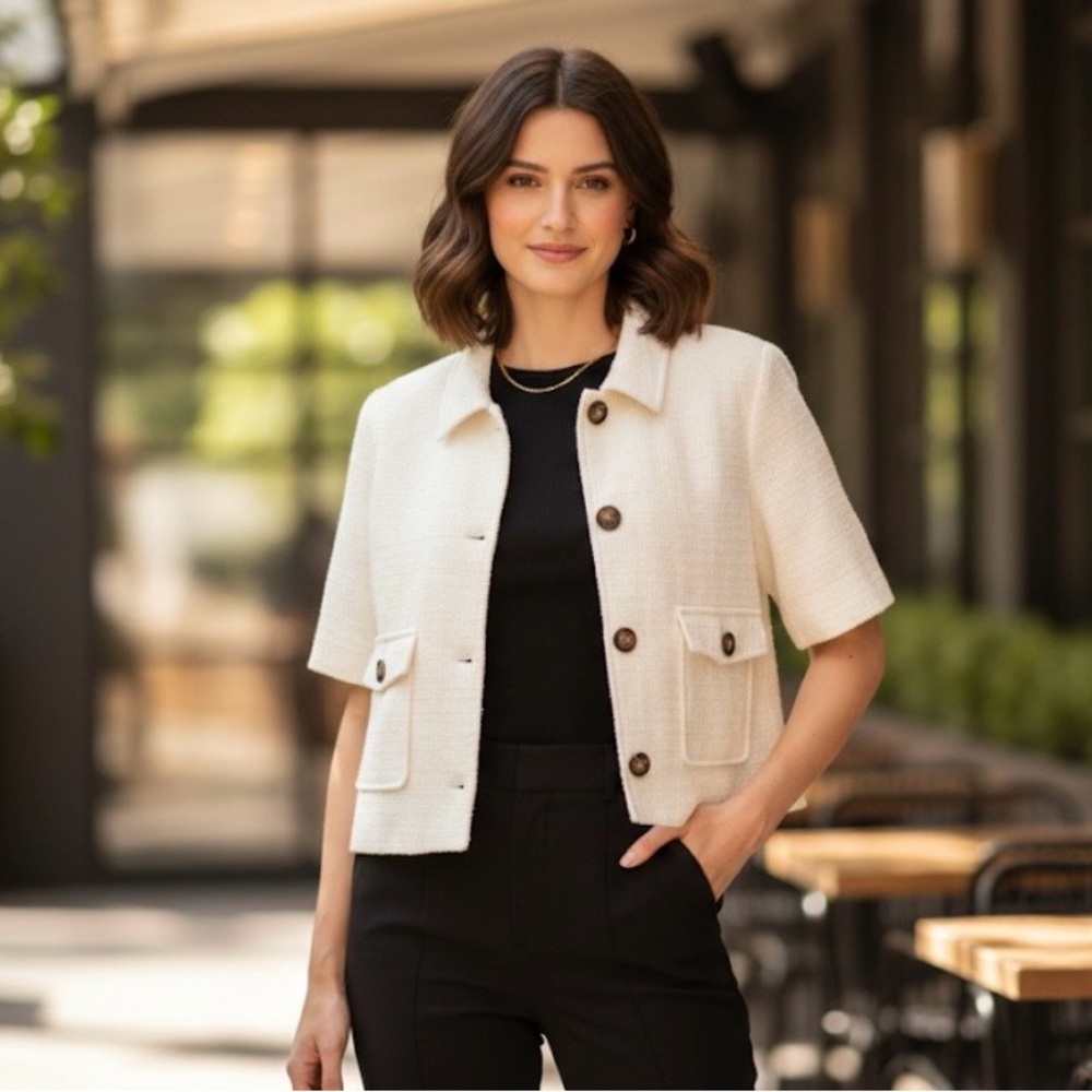 Rachel Zoe Cream Short-Sleeve Blazer